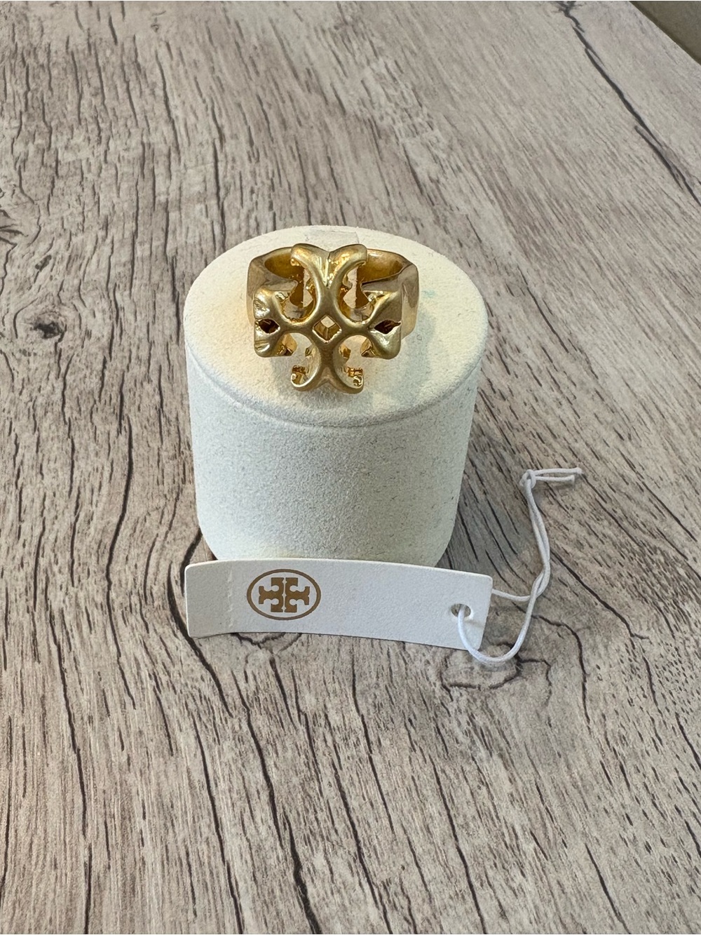 Tory Burch Matt Gold Logo Statement Ring